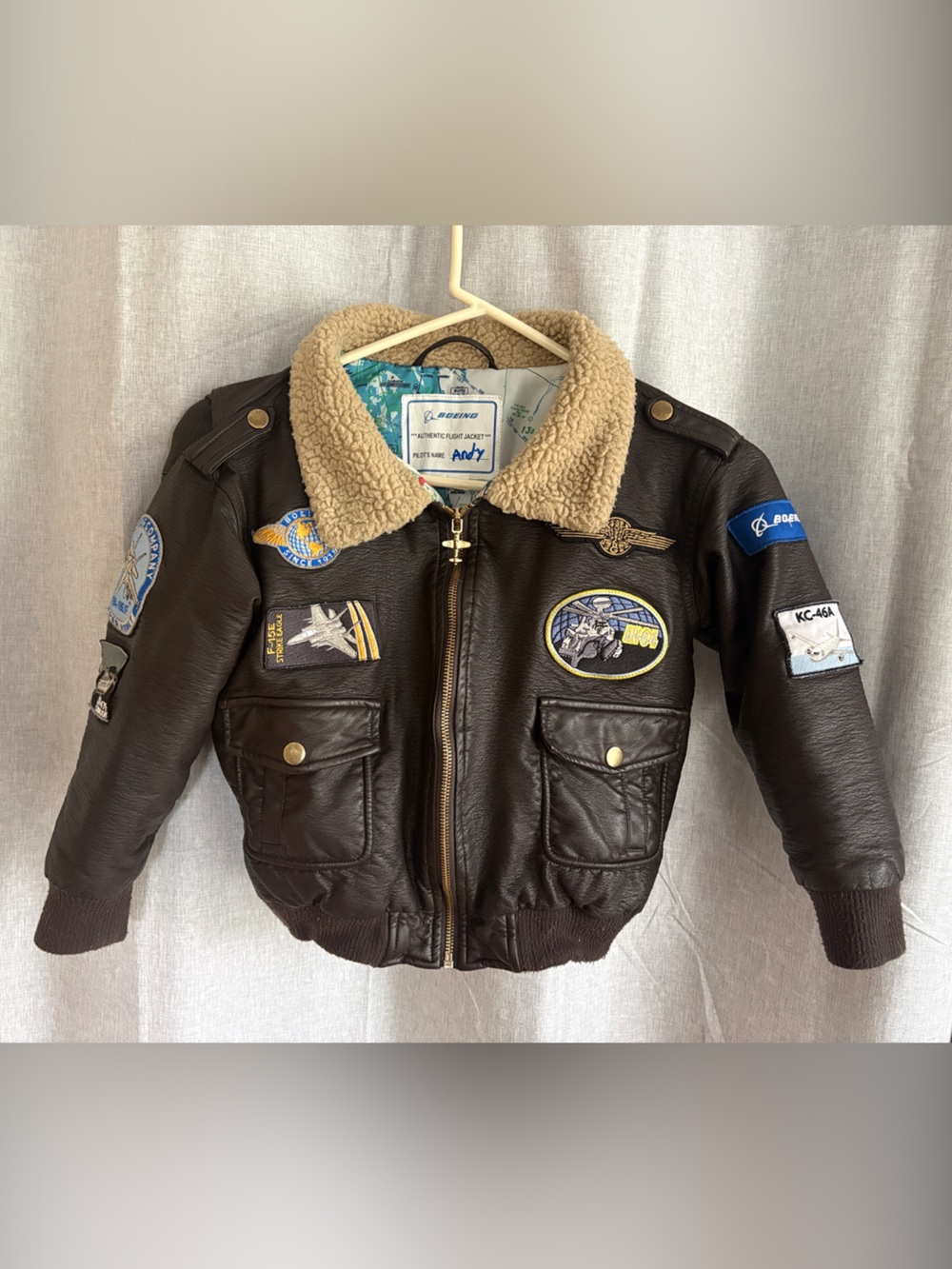 Aviator Kids Brown Faux-Leather Bomber Jacket with Sherpa Collar
